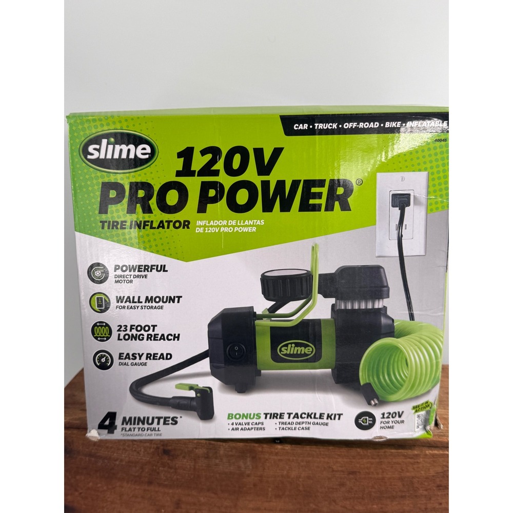 Slime 40045 120V Pro Power Tire Inflator Garage Air Compressor WallMount 100 PSI